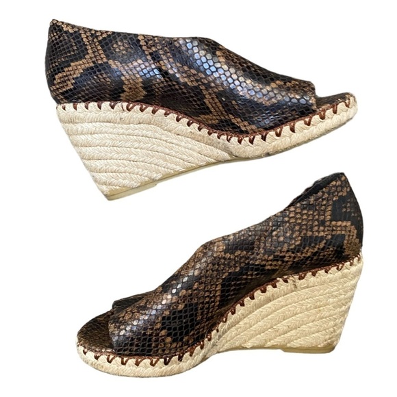 VINCE Coffee Leather Brown Snake Print 3/4" Espadrille Braided Jute I Size: 6.5 - Picture 2 of 16